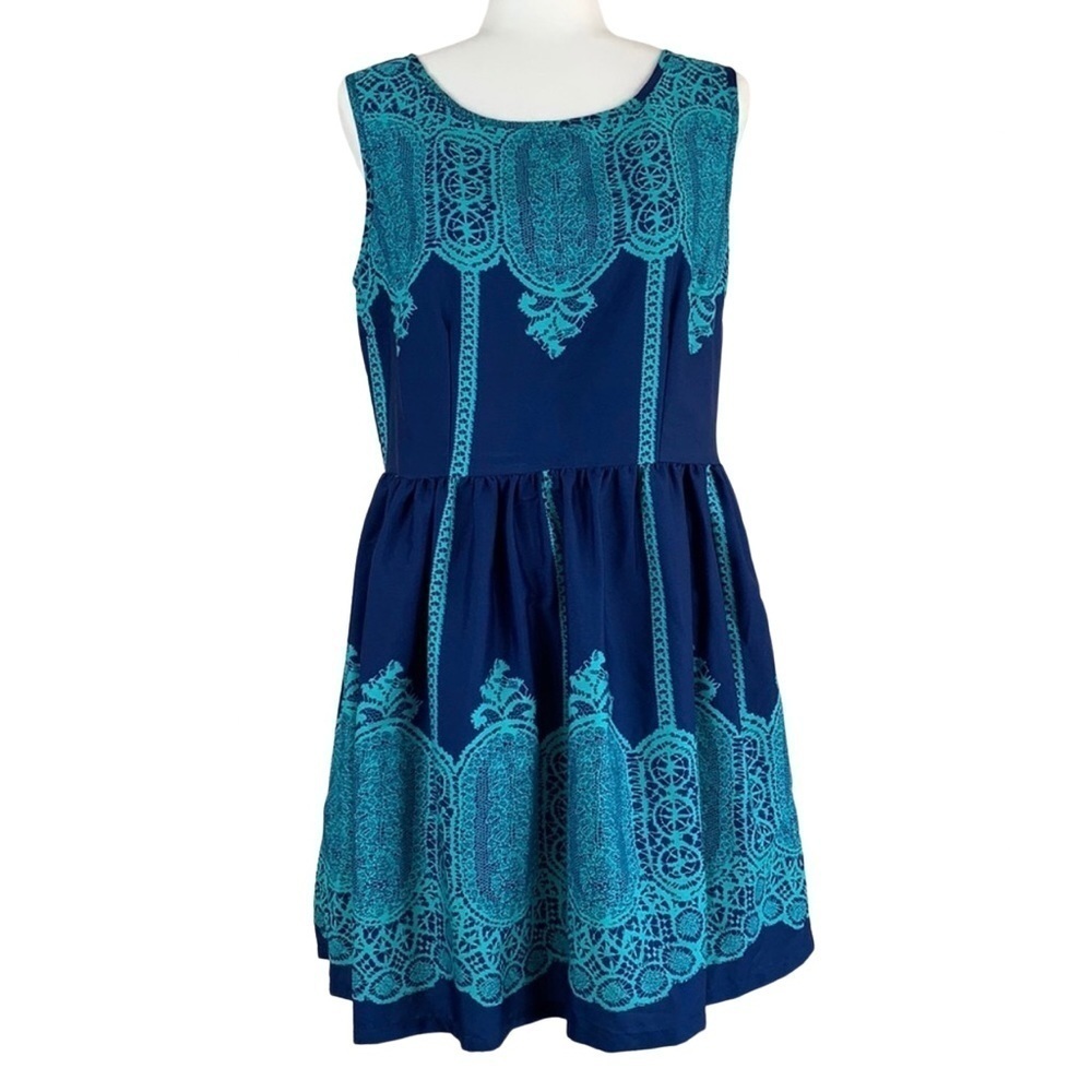 UP by Ultra Pink Moroccan Navy & Teal Sleeveless Dress Size Small